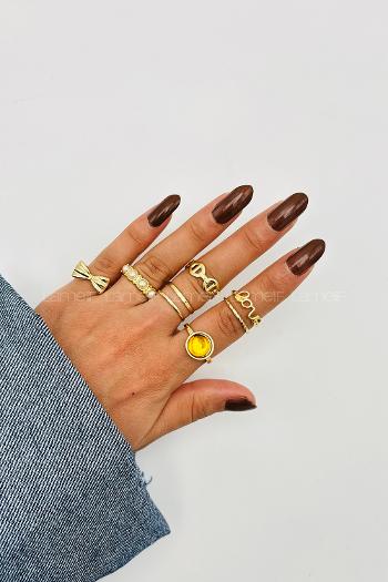 Lamelif Gold 8li Kombin Kurdele Yüzük Seti