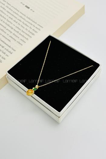 Lamelif Gold Kristal Taşlı Zirkon Portakal Kolye