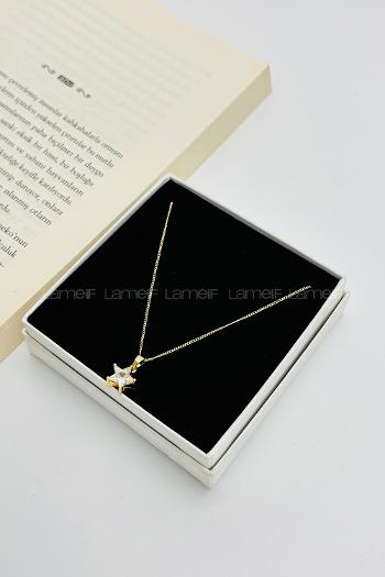 Lamelif Gold Kristal Taşlı Zirkon Yıldız Kolye