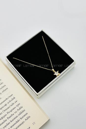 Lamelif Gold Kristal Taşlı Zirkon Yıldız Kolye