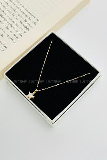 Lamelif Gold Kristal Taşlı Zirkon Yıldız Kolye