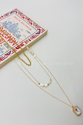 Lamelif Gold Sedef Kalp 3lü Kombin Kolye Seti