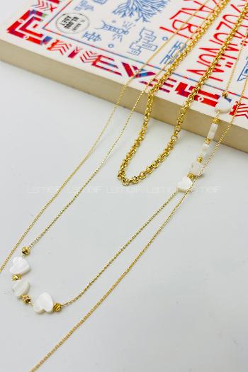 Lamelif Gold Sedef Kalp 3lü Kombin Kolye Seti