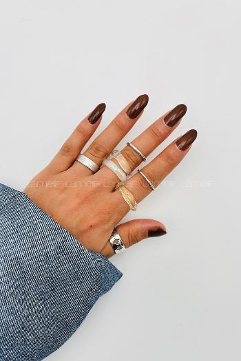 Lamelif Gümüş 7li Kombin Sedefli Yüzük Seti