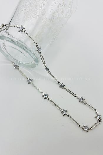 Lamelif Gümüş Çelik Kristal Yıldız Taşlı Kararmaz Kolye