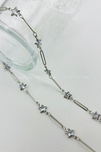 Lamelif Gümüş Çelik Kristal Yıldız Taşlı Kararmaz Kolye