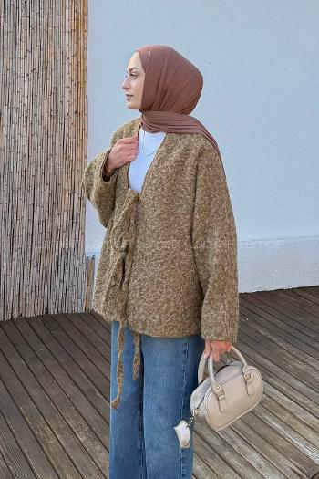 Lamelif Bağlamalı Kaşe Mont Camel