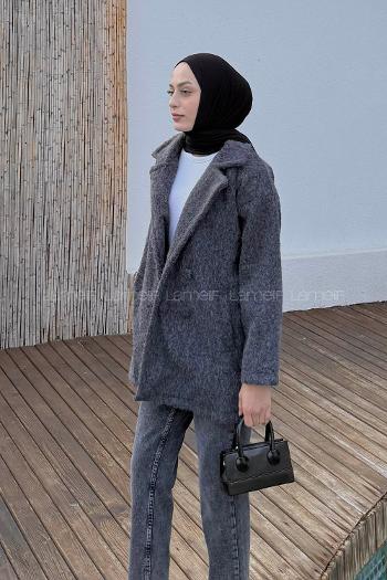 Lamelif Düğmeli Klasik Kaban Antrasit