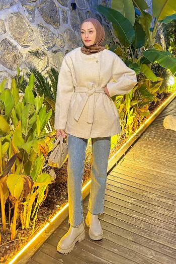 Ecru Crew Neck Long Arm Coat