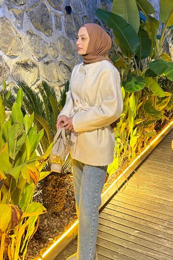 Ecru Crew Neck Long Arm Coat