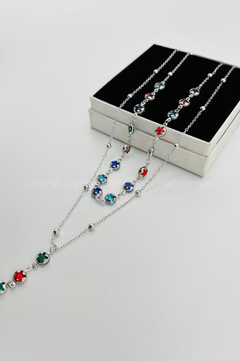 Lamelif Gümüş 2li Çokrenkli Yıldız Y Kolye