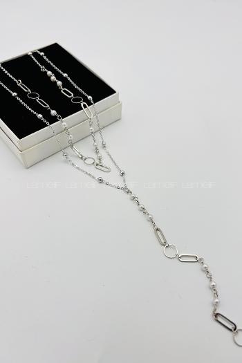 Lamelif Gümüş 2li Dorikalı Zincir Y Kolye