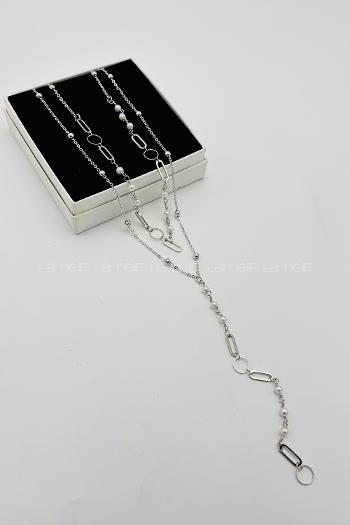 Lamelif Gümüş 2li Dorikalı Zincir Y Kolye