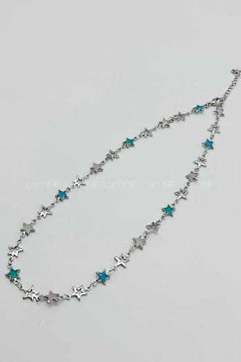 Lamelif Gümüş Çelik Çokrenkli Kristal Taşlı Yıldız Kararmaz Kolye