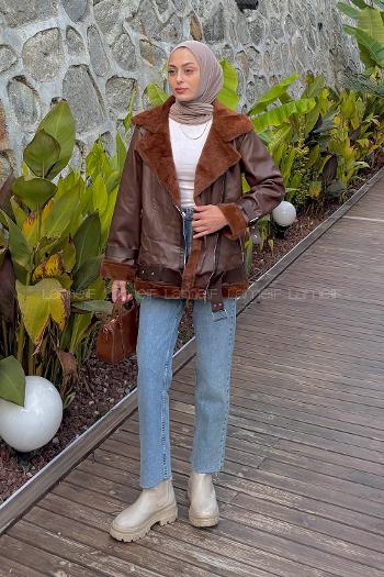 Bitter Brown Zippered Neck Long Arm Coat