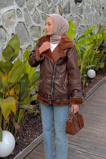 Bitter Brown Zippered Neck Long Arm Coat