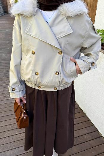 Stone Long Arm Elastan Polyester Trench Coat