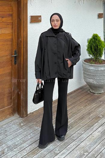 Black Shirt Collar Long Arm Coat