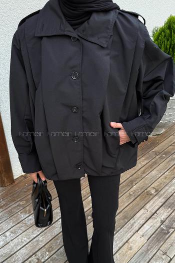 Black Shirt Collar Long Arm Coat