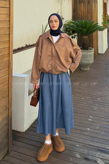 Soft Brown Shirt Collar Long Arm Cotton Suede Polyester Jacket