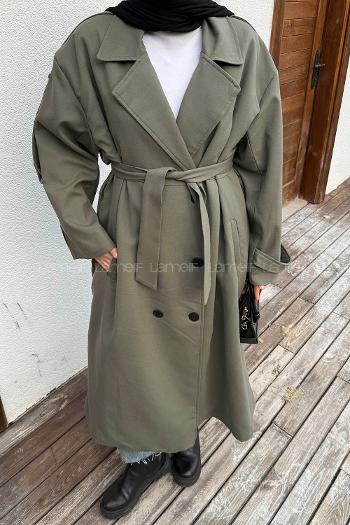 Khaki Long Arm Cotton Trench Coat