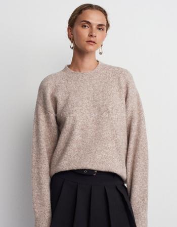 Lamelif Dilvin Bisiklet Yaka Yumuşak Dokulu Triko Kazak Koyu Bej