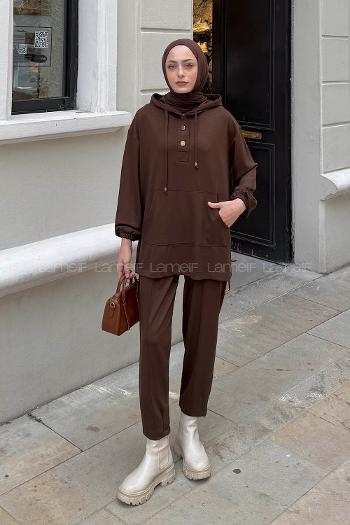 Lamelif Kapüşonlu İkili Takım Acı Kahve