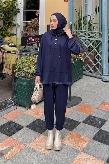Lamelif Kapüşonlu İkili Takım Lacivert