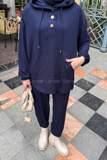 Lamelif Kapüşonlu İkili Takım Lacivert