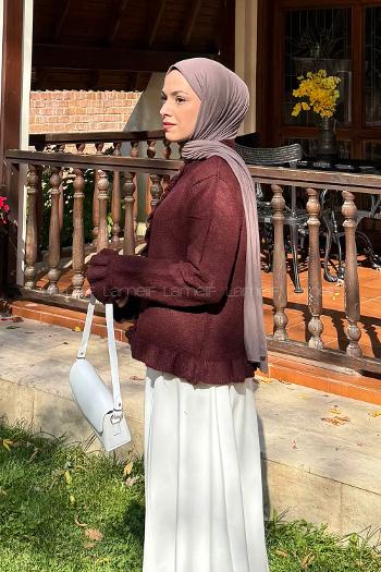 Lamelif Fırfır Detaylı Hırka Bordo