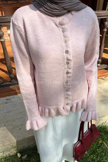 Lamelif Fırfır Detaylı Hırka Pudra