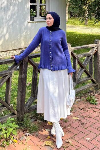 Lamelif Taş Düğmeli Hırka Mor