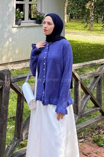 Lamelif Taş Düğmeli Hırka Mor