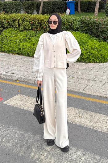 Stone V Neck Long Arm Knitwear Regular Trousers Comfortable Suit