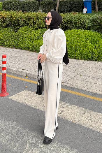 Stone V Neck Long Arm Knitwear Regular Trousers Comfortable Suit