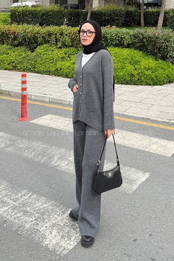 Lamelif Cepli Hırkalı Takım Gri