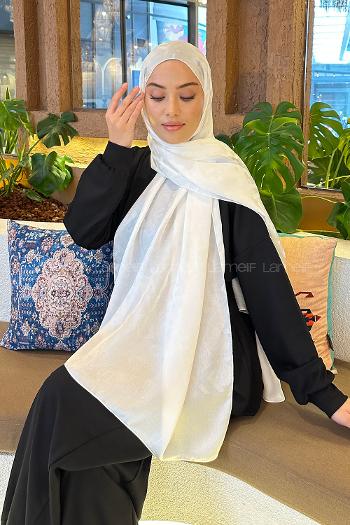 Off White Viscose Fabric Straight Printed Shawl