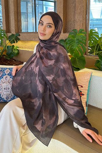 Lamelif Flora Garden Desen Bambu Şal Acı Kahve