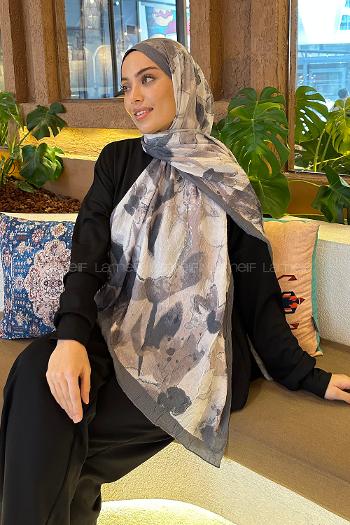 Lamelif Flora Garden Desen Bambu Şal Antrasit