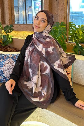 Lamelif Flora Garden Desen Bambu Şal Çikolata Kahve