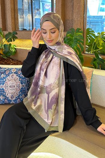 Khaki Cotton Fabric Flowering Shawl