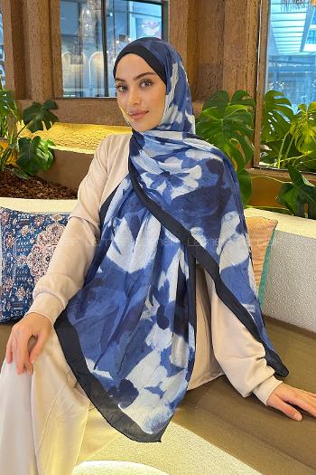 Navy Blue Cotton Fabric Flowering Shawl
