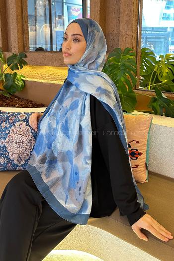 Lamelif Flora Garden Desen Bambu Şal Mavi