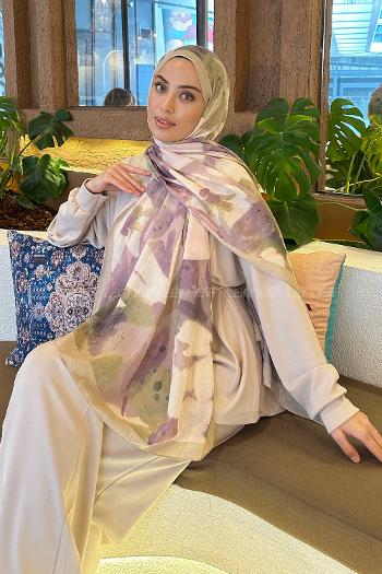 Lamelif Flora Garden Desen Bambu Şal Mint Yeşili