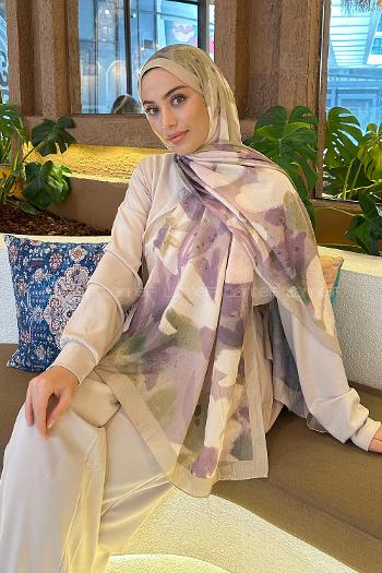 Lamelif Flora Garden Desen Bambu Şal Mint Yeşili