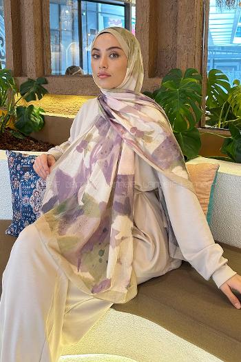 Lamelif Flora Garden Desen Bambu Şal Mint Yeşili