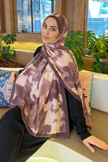 Lamelif Flora Garden Desen Bambu Şal Soft Kahve