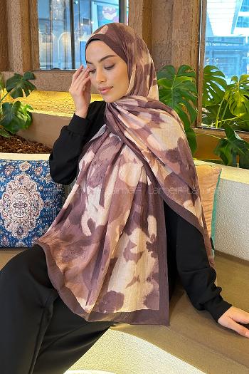 Lamelif Flora Garden Desen Bambu Şal Soft Kahve