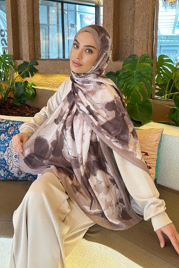 Lamelif Flora Garden Desen Bambu Şal Vizon