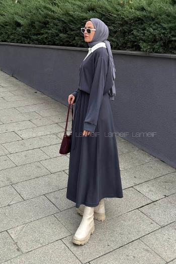 Lamelif Garni Yaka Etekli Takım Antrasit